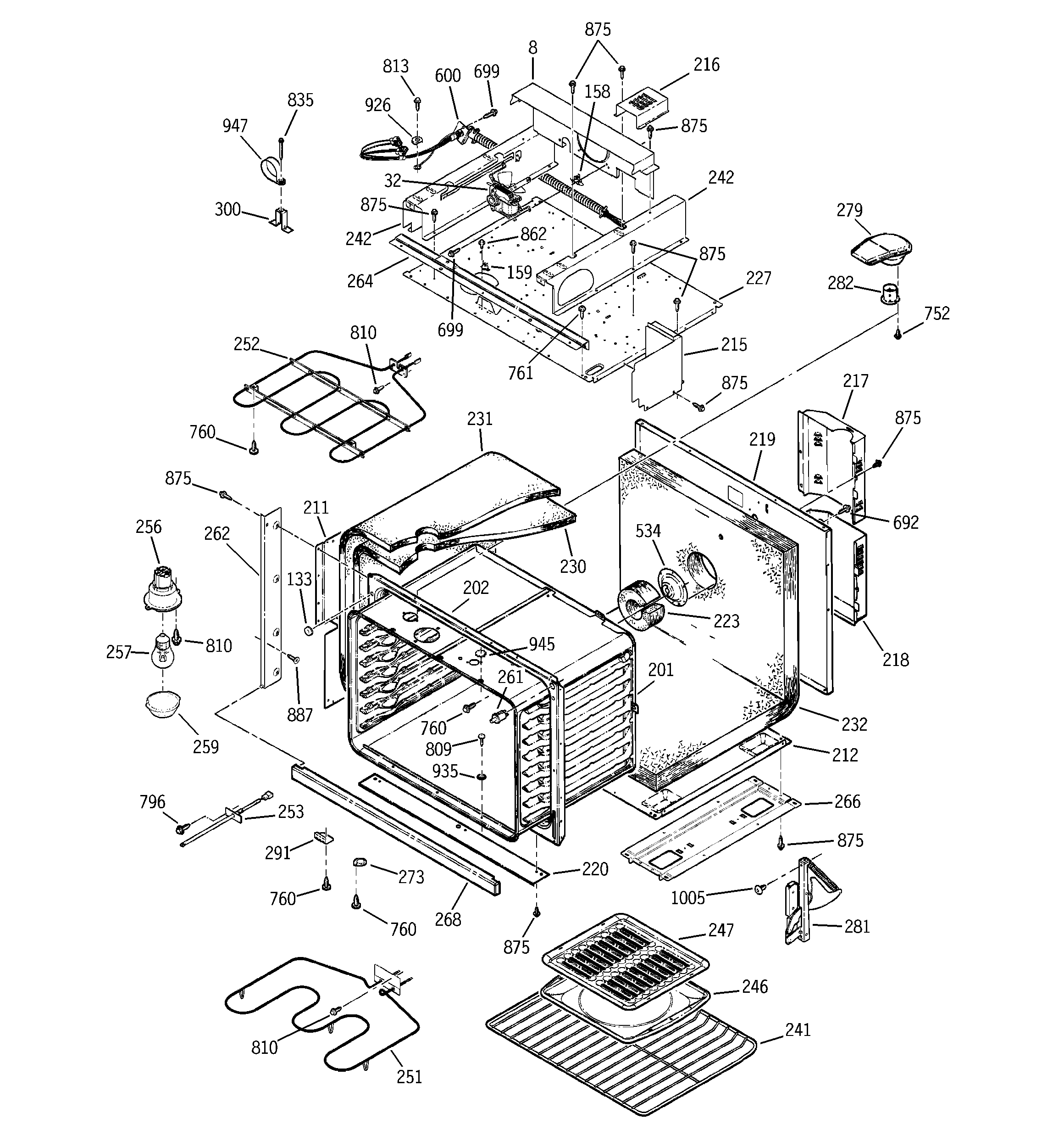 Oven body with microwave support