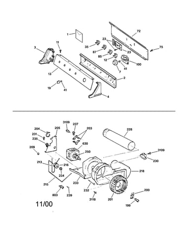 Backsplash, blower & motor