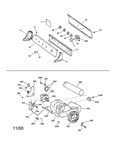 Backsplash, blower & motor