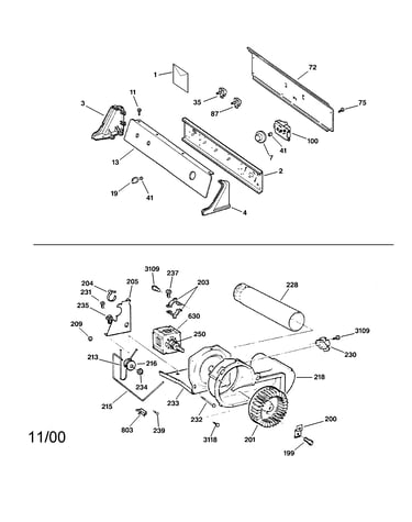 Backsplash, blower & motor