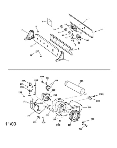 Backsplash, blower & motor