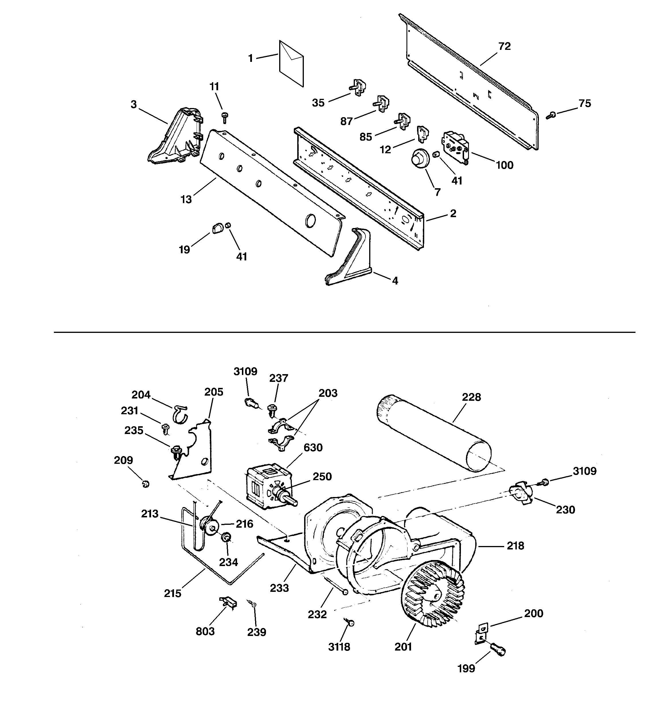 Backsplash, blower & motor