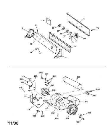 Backsplash, blower & motor