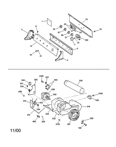 Backsplash, blower & motor