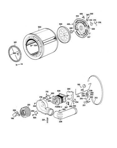 Drum, heater assembly, blower & dri