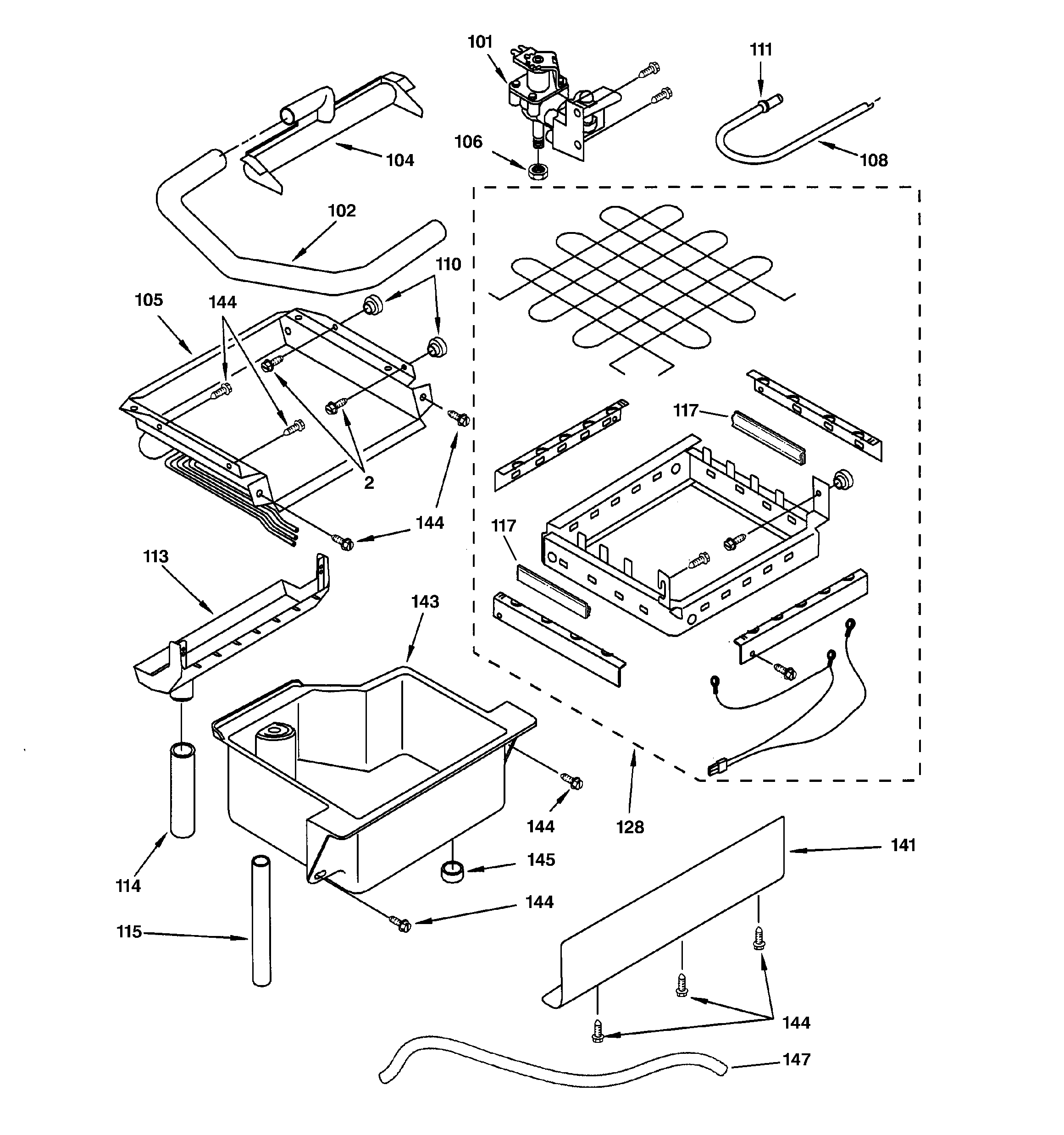 Evaporator, ice cutter grid & water