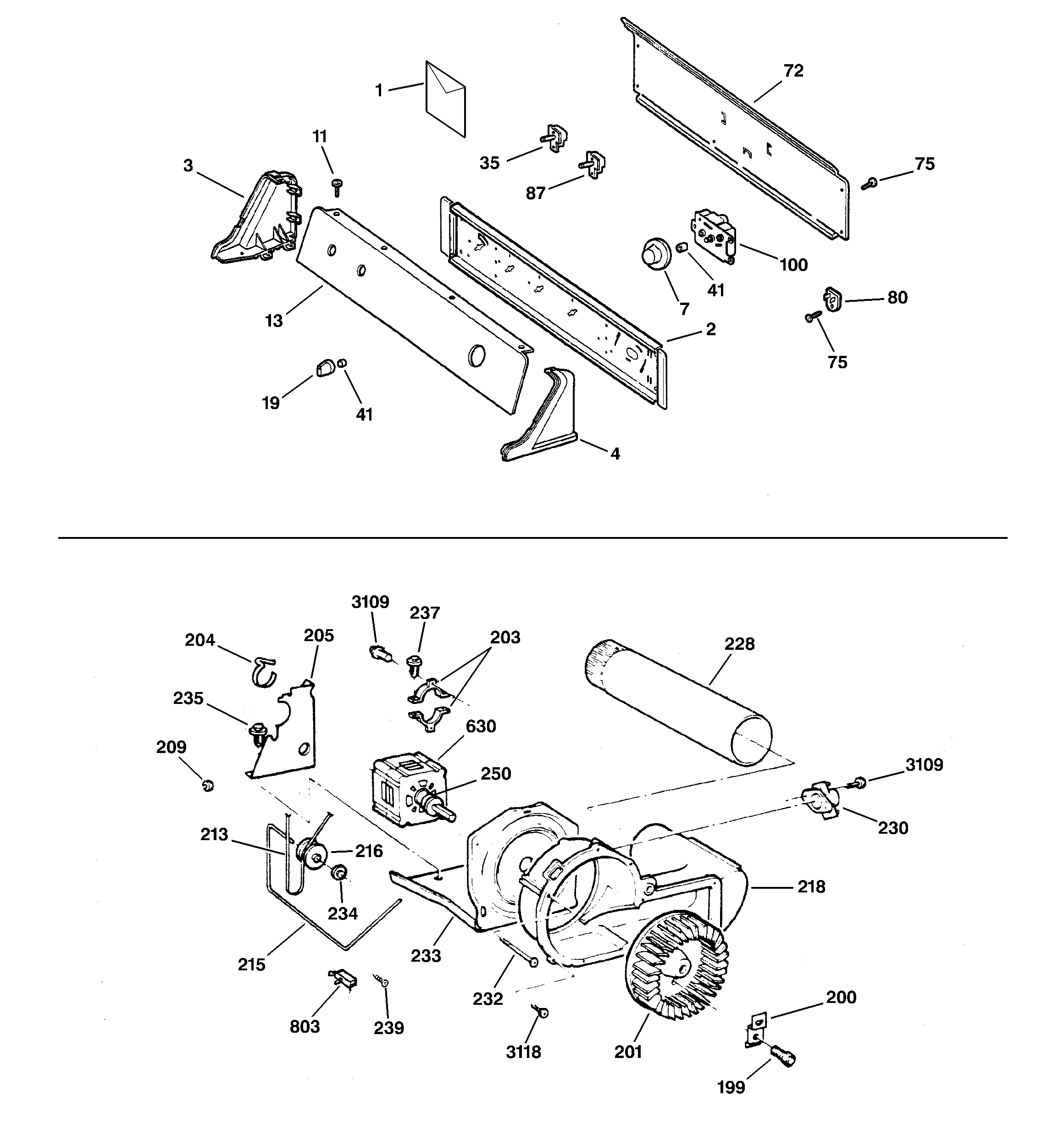 BACKSPLASH, BLOWER & DRIVE ASSEMBLY