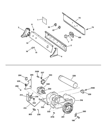 Backsplash, blower & drive assembly