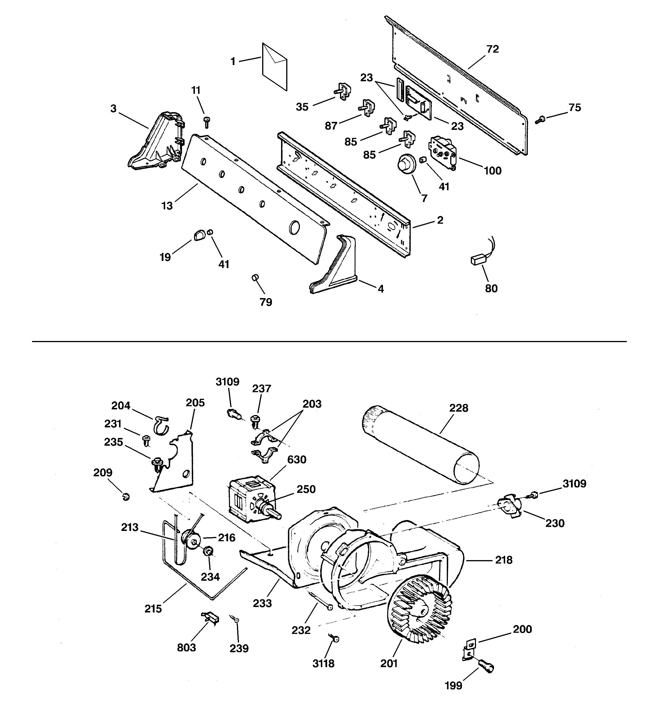 Backsplash, blower & drive assembly