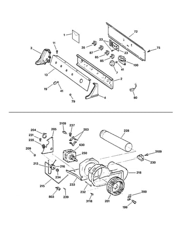 Backsplash, blower & drive assembly