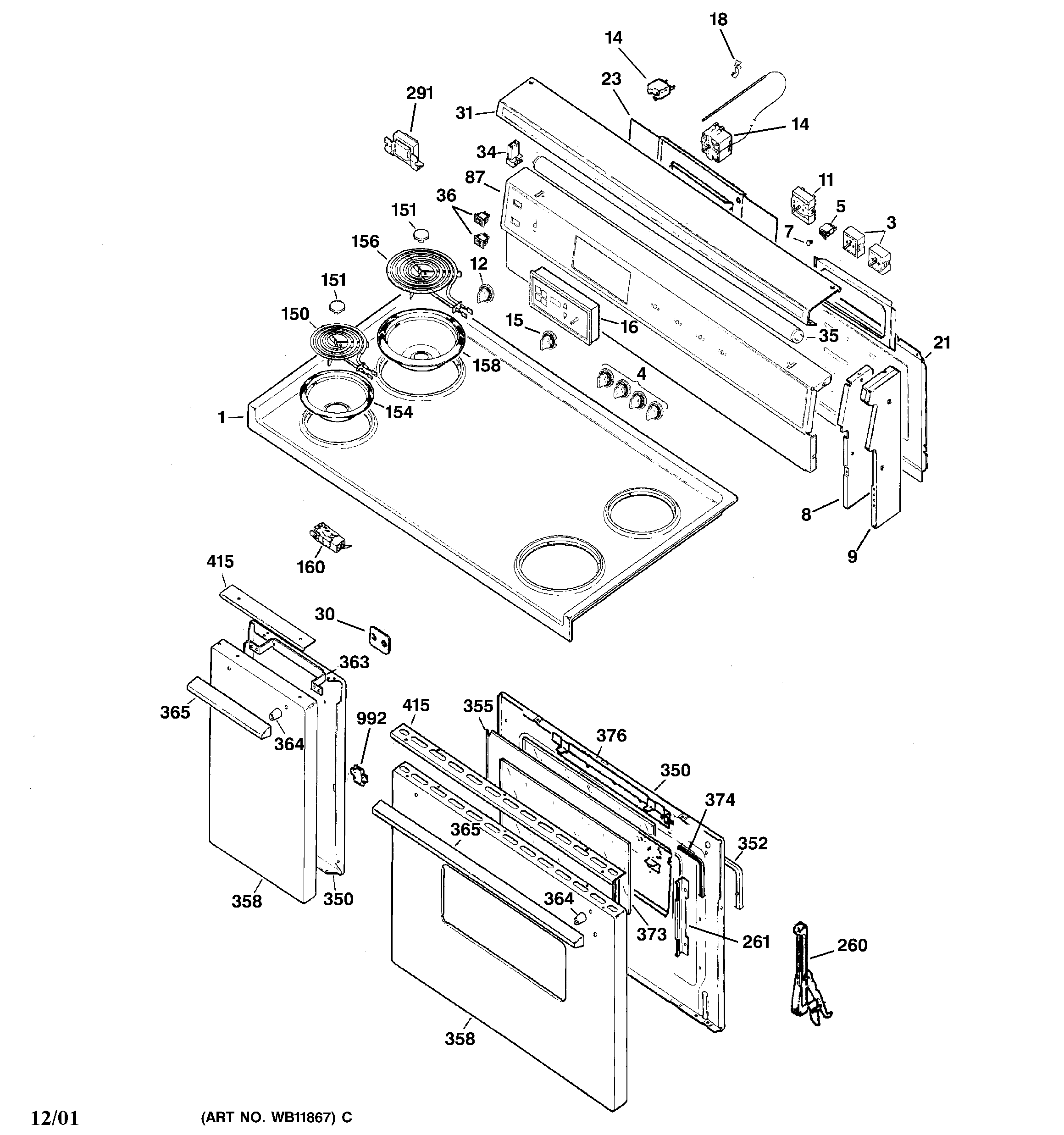 CONTROL PANEL, COOKTOP & DOORS