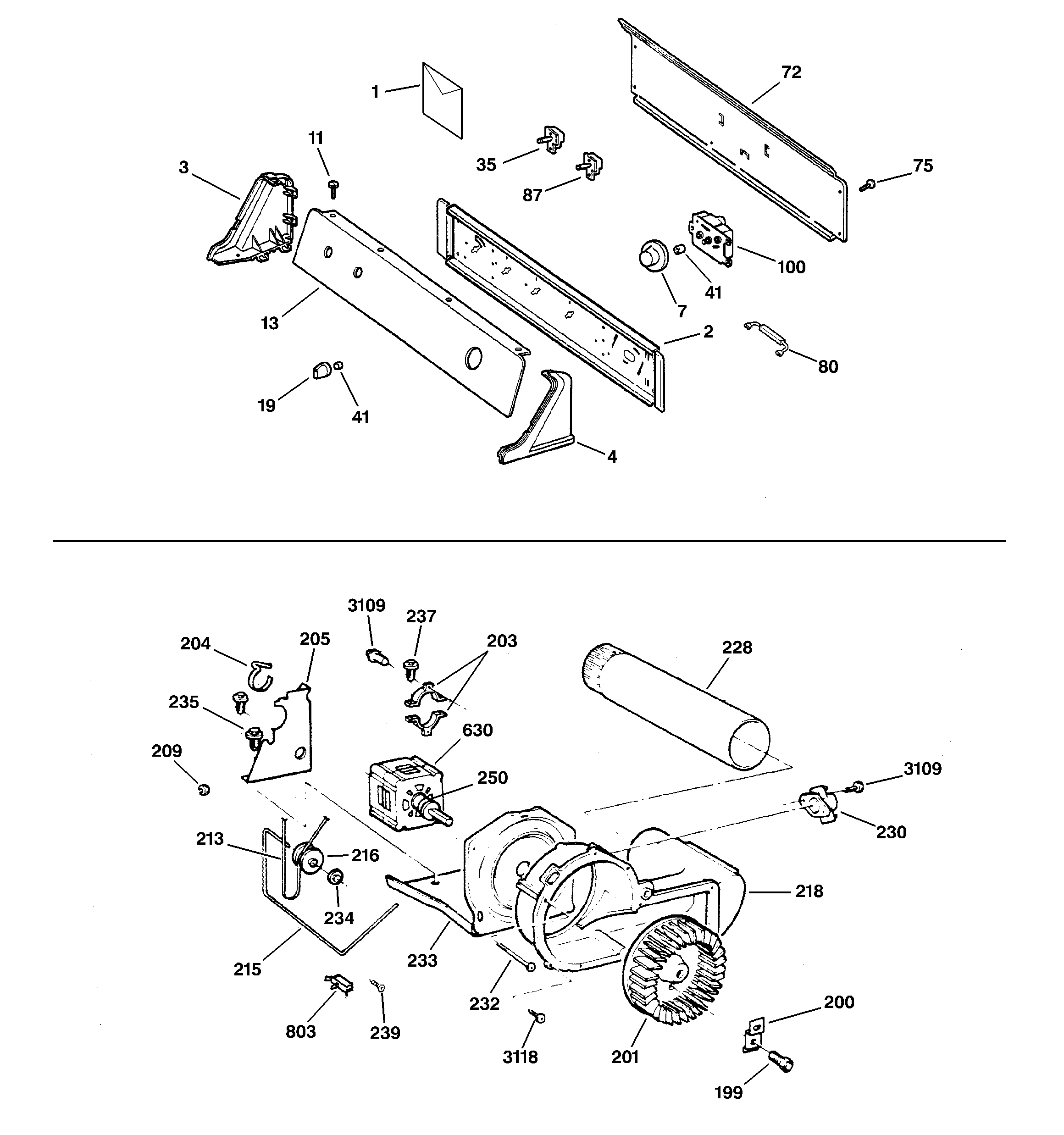 BACKSPLASH, BLOWER & DRIVE ASSEMBLY
