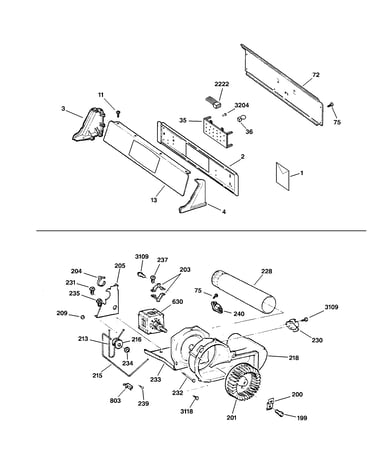 Backsplash, blower & drive assembly