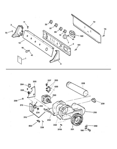 Backsplash, blower and drive assemb