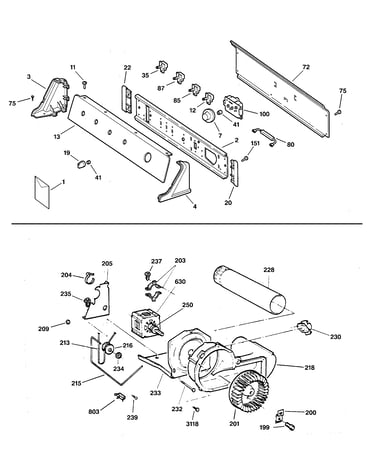 Backsplash, blower & motor assembly