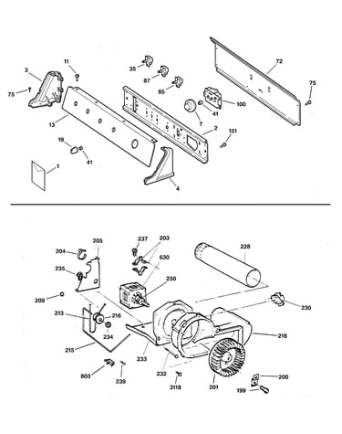 Backsplash, blower & motor assembly