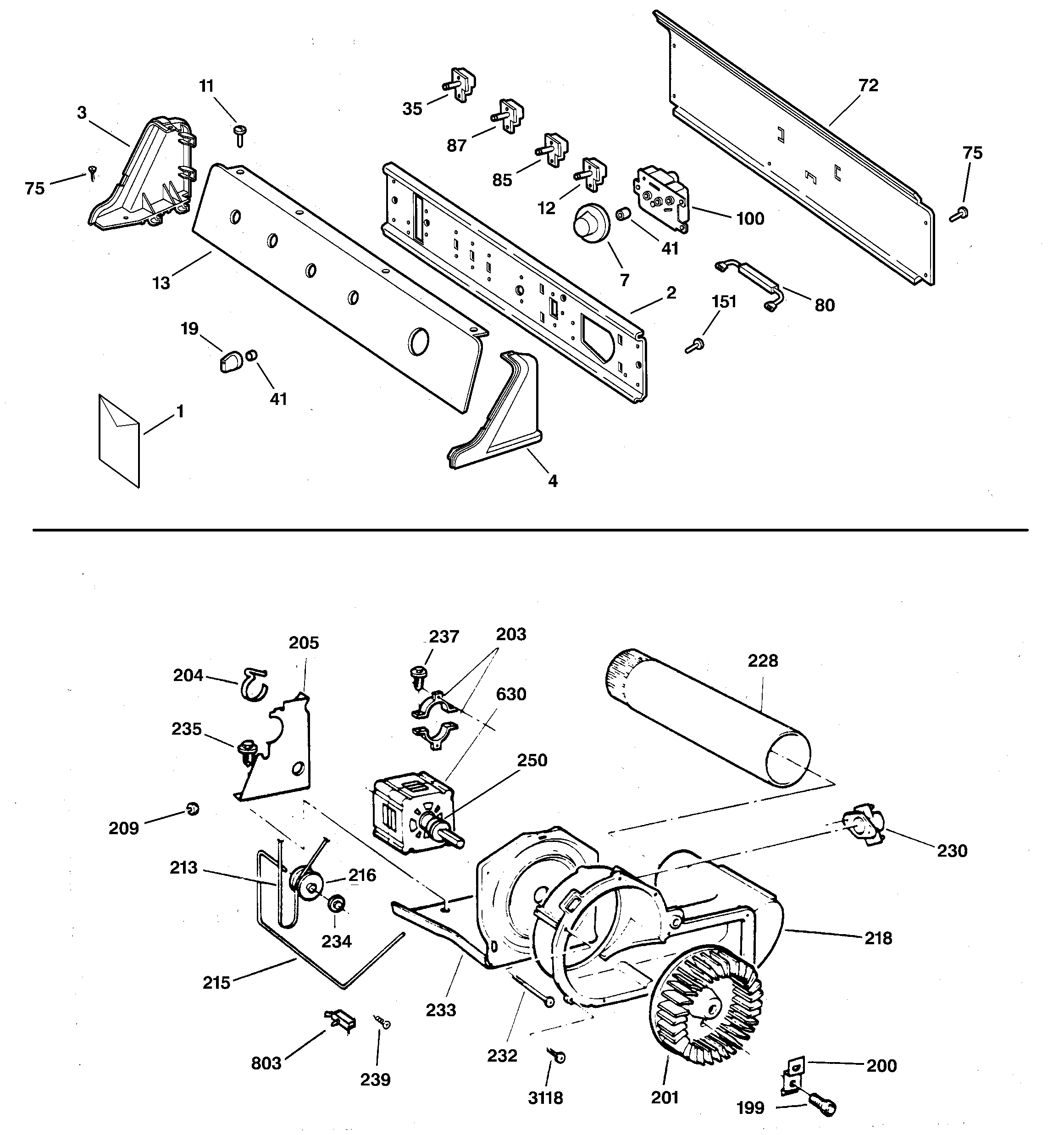 Backsplash, blower & motor assembly