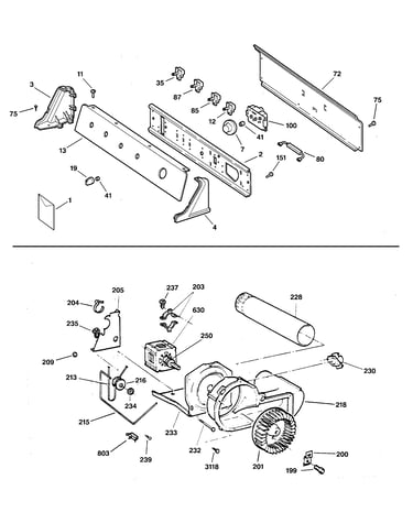 Backsplash, blower & motor assembly