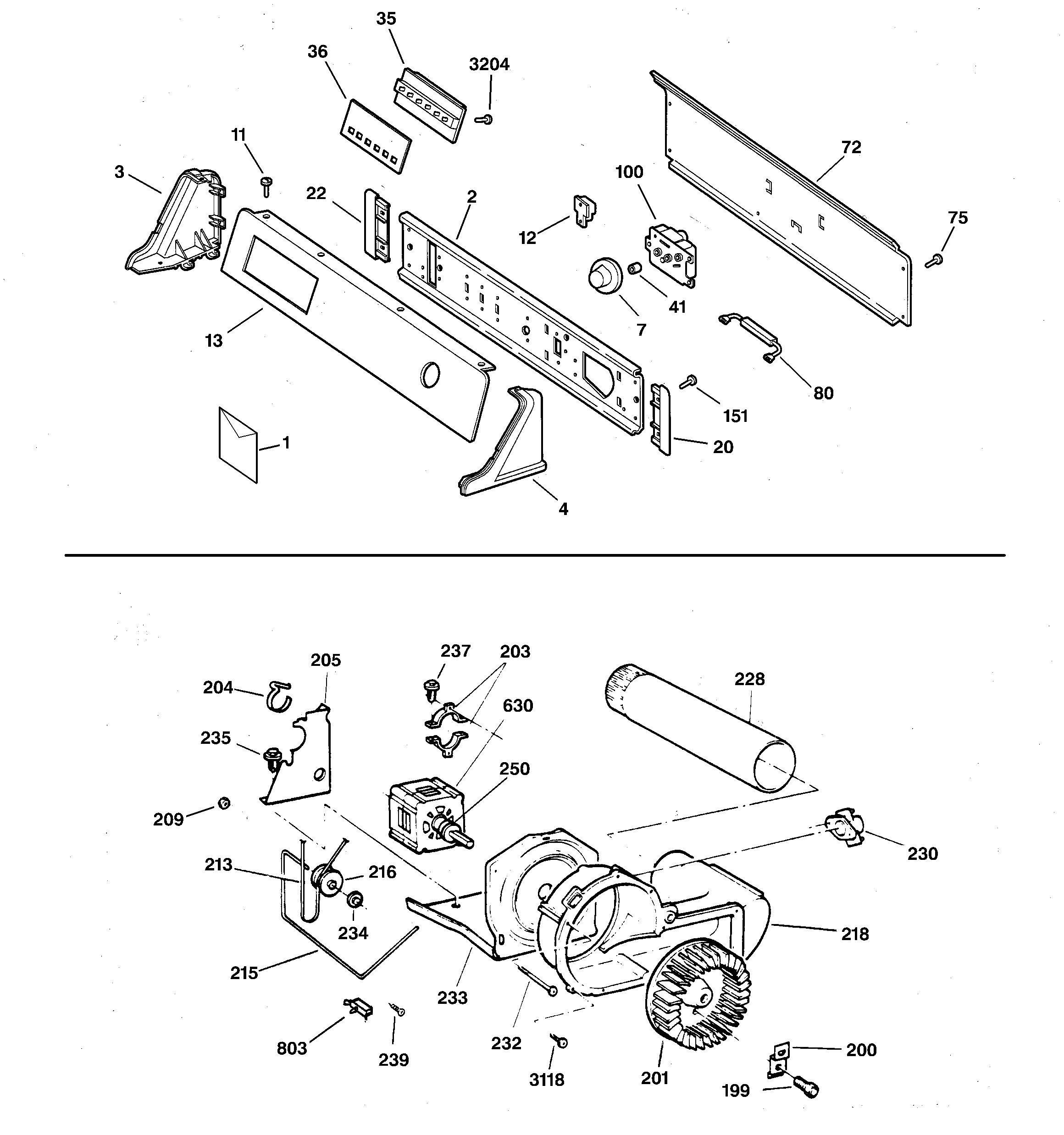 Backsplash, blower & motor assembly
