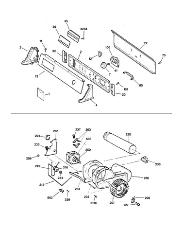 Backsplash, blower & motor assembly