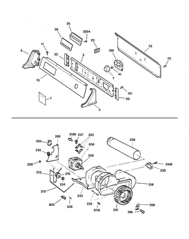 Backsplash, blower & motor assembly