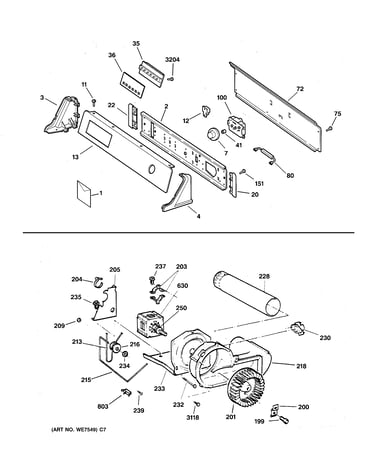 Backsplash, blower & motor assembly