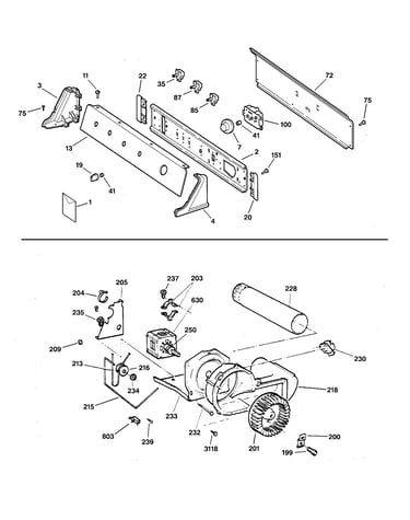 Backsplash, blower & motor assembly