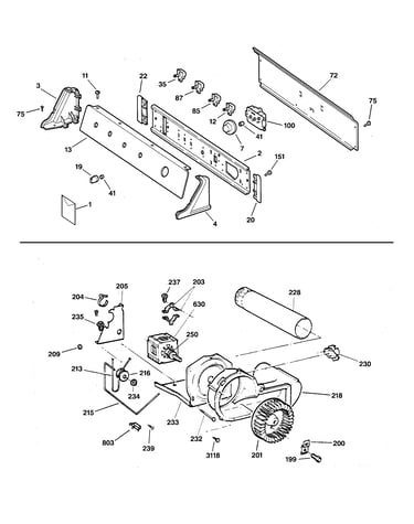 Backsplash, blower & motor assembly
