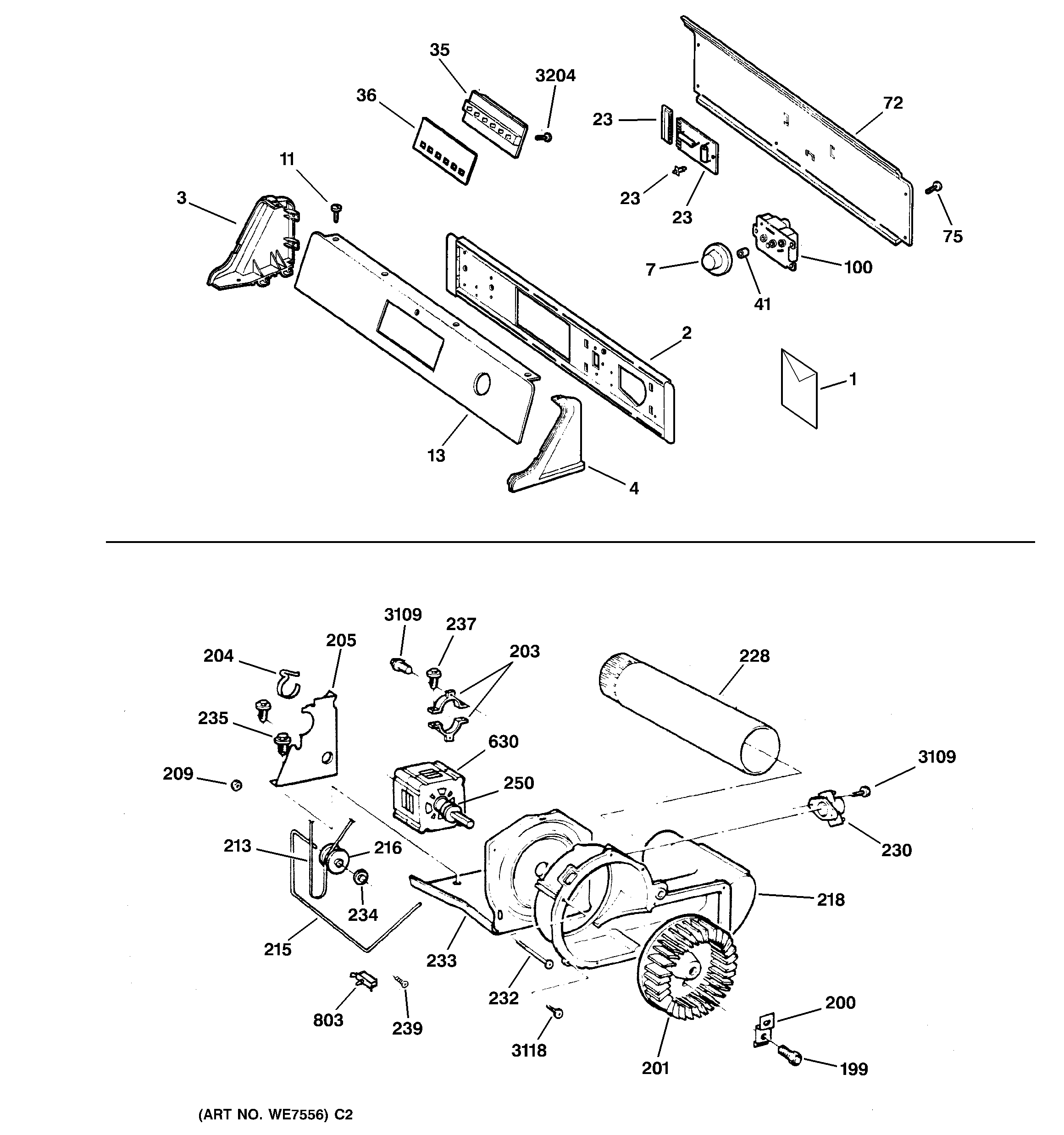 Backsplash, blower & motor assembly