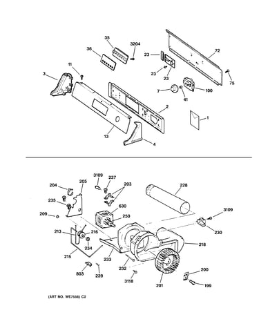 Backsplash, blower & motor assembly
