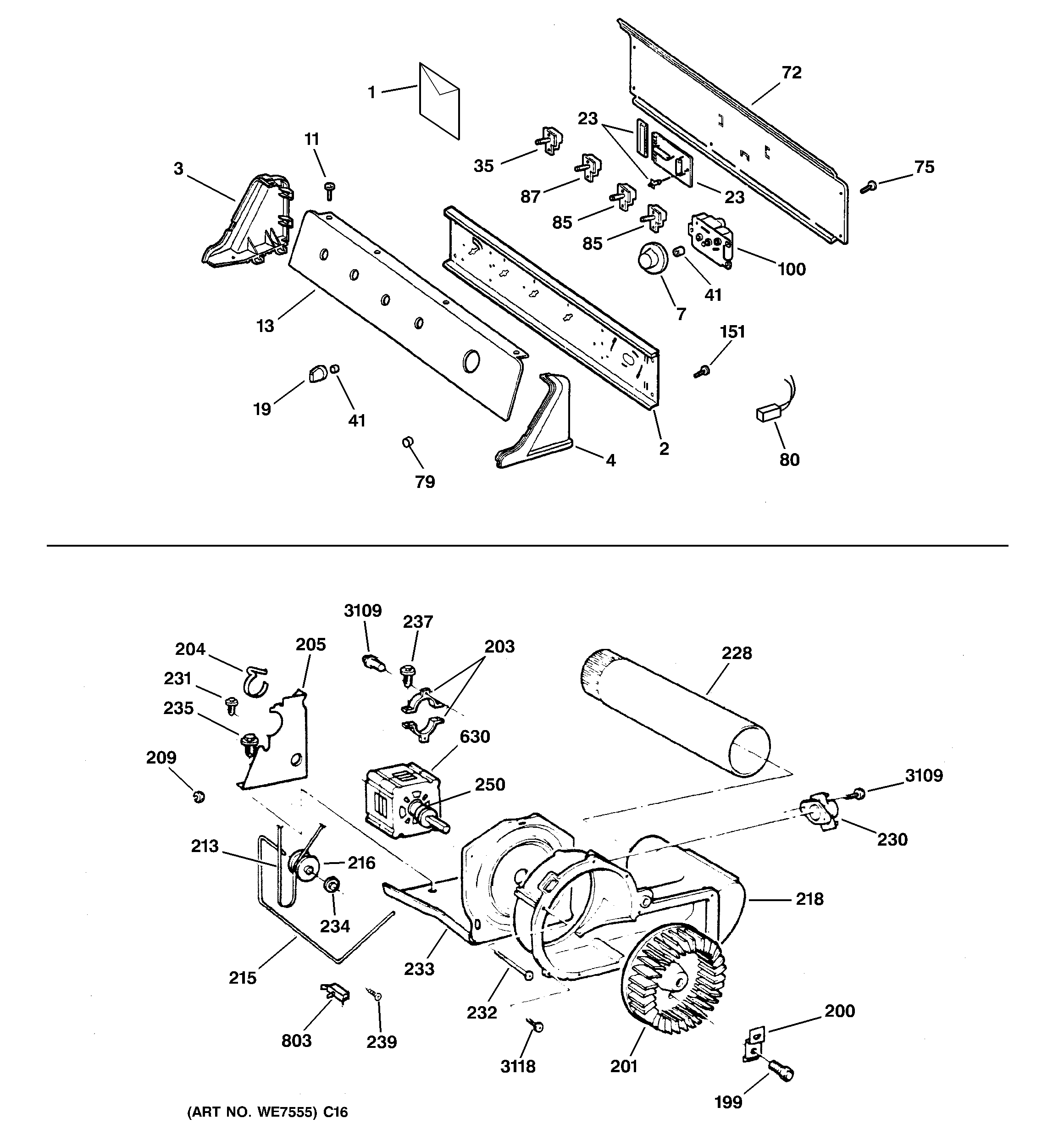 Backsplash, blower & motor assembly