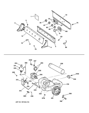 Backsplash, blower & motor assembly