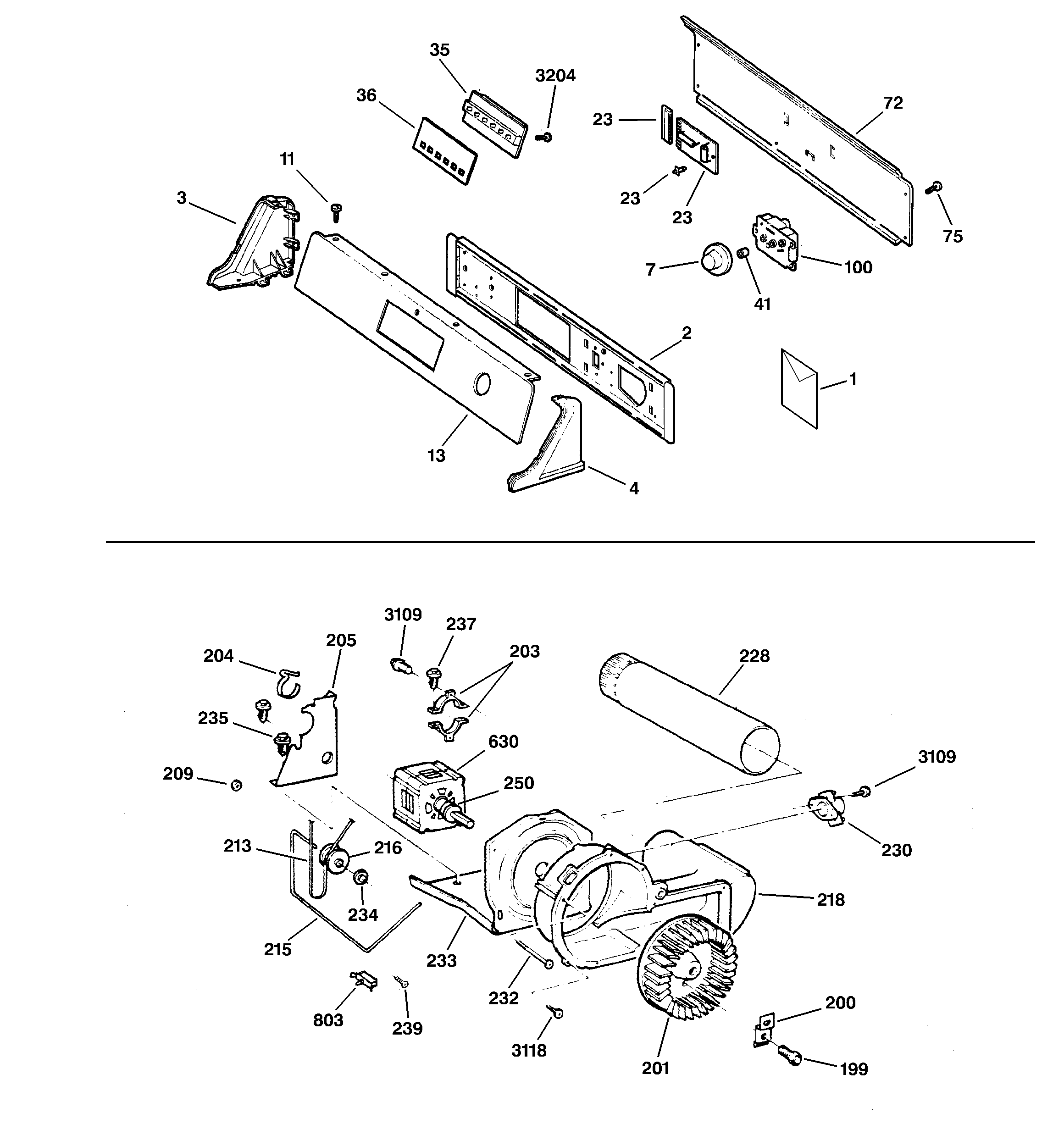 Backsplash, blower & motor assembly