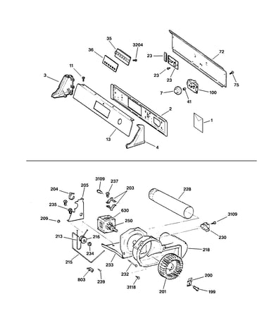Backsplash, blower & motor assembly