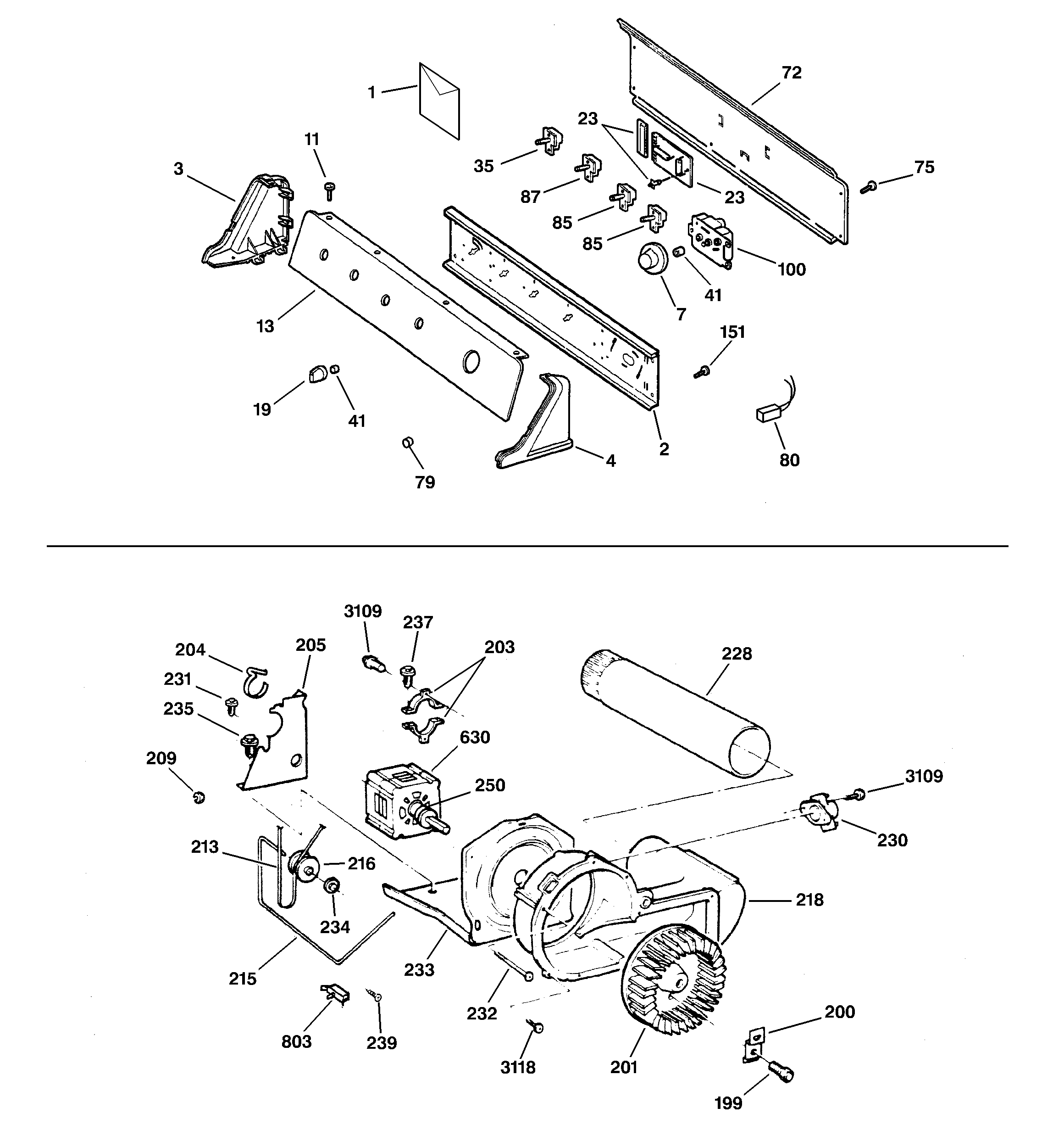 Backsplash, blower & motor assembly