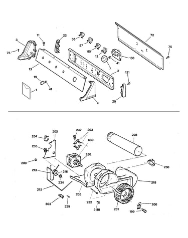 Backsplash, blower & motor assembly