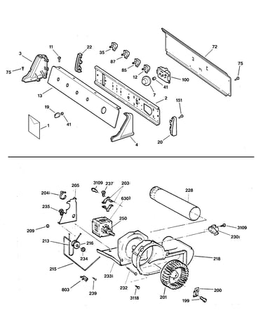 Backsplash, blower & motor assembly