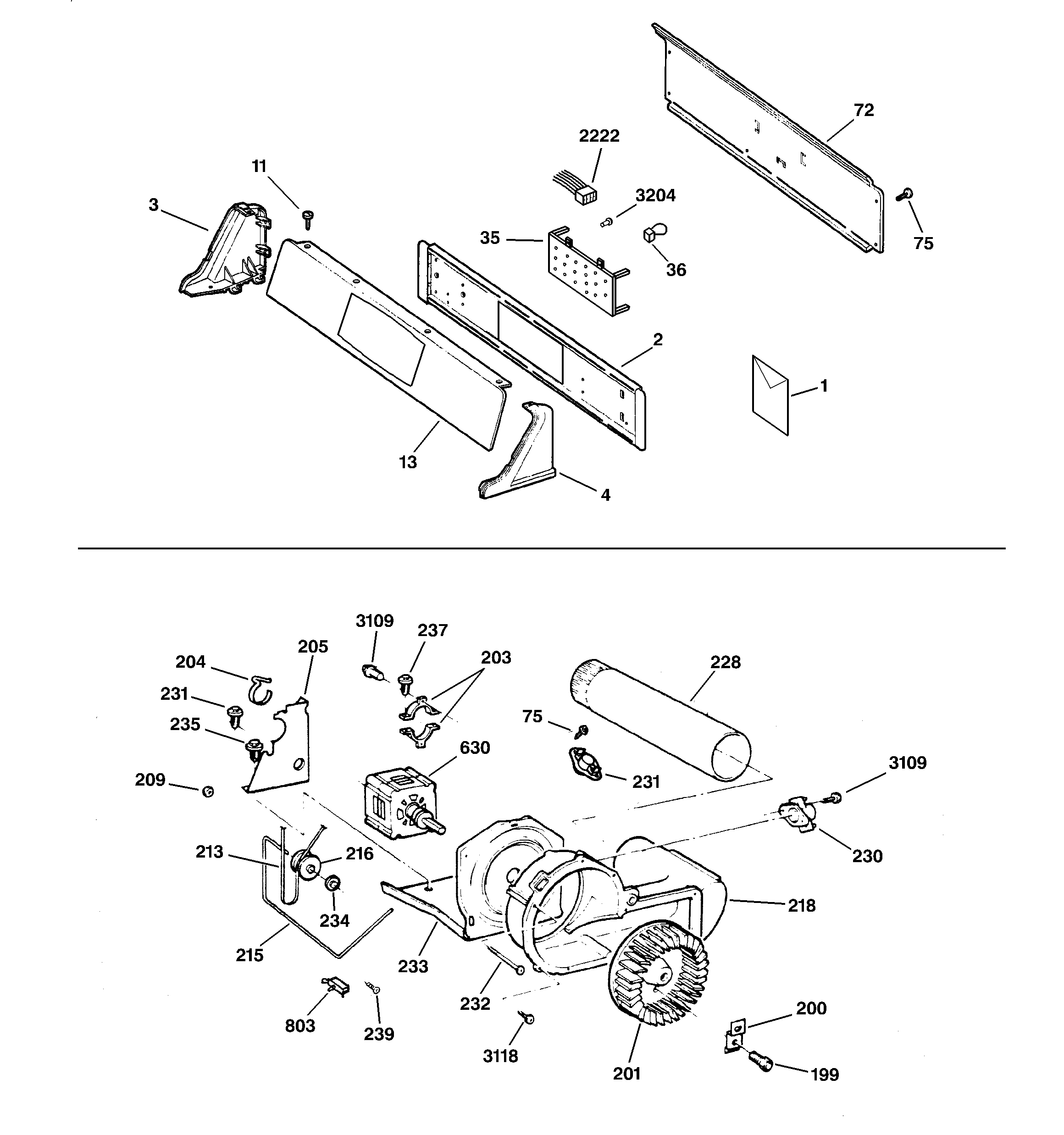 Backsplash, blower & motor assembly