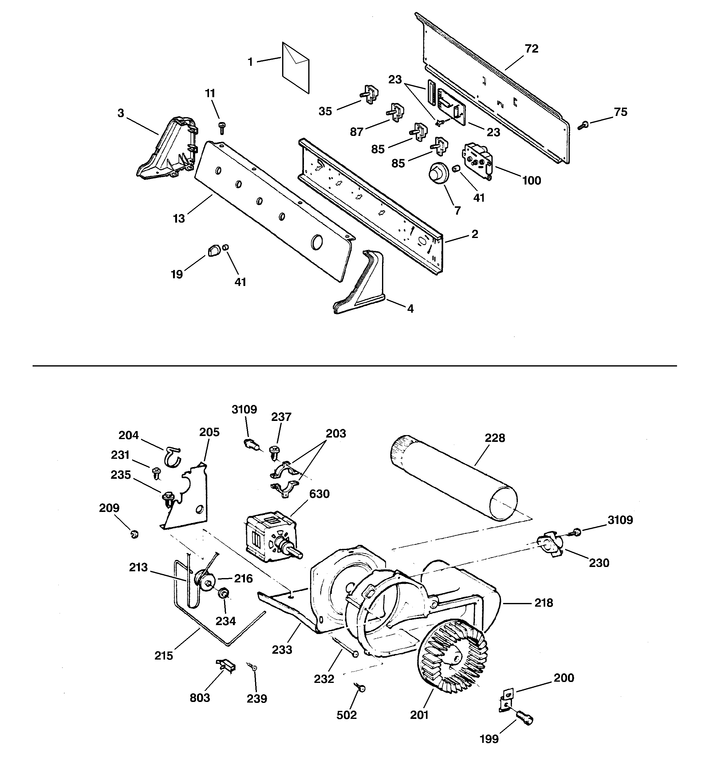 Backsplash, blower & motor assembly