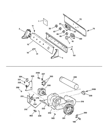Backsplash, blower & motor assembly