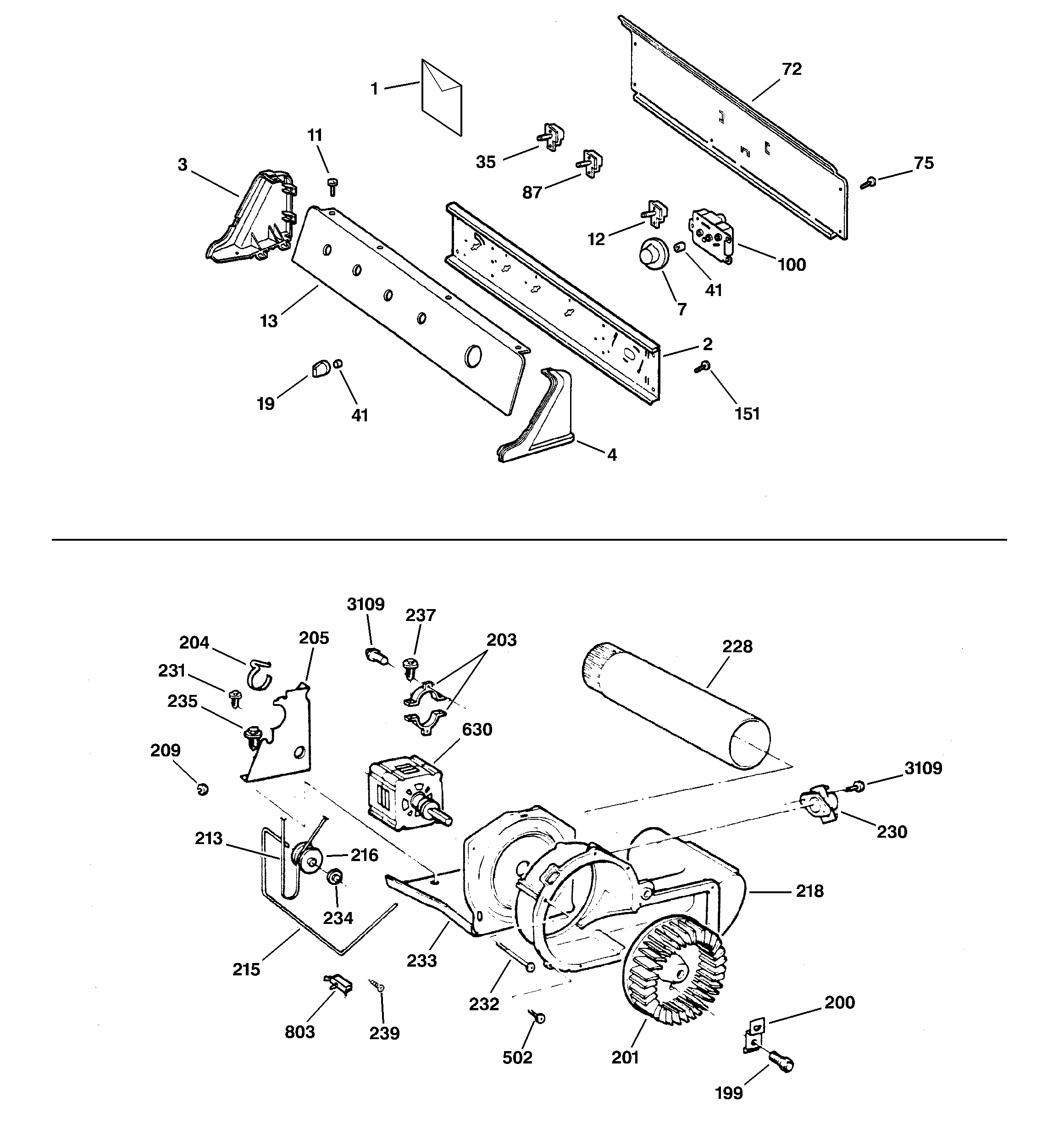 Backsplash, blower & motor assembly