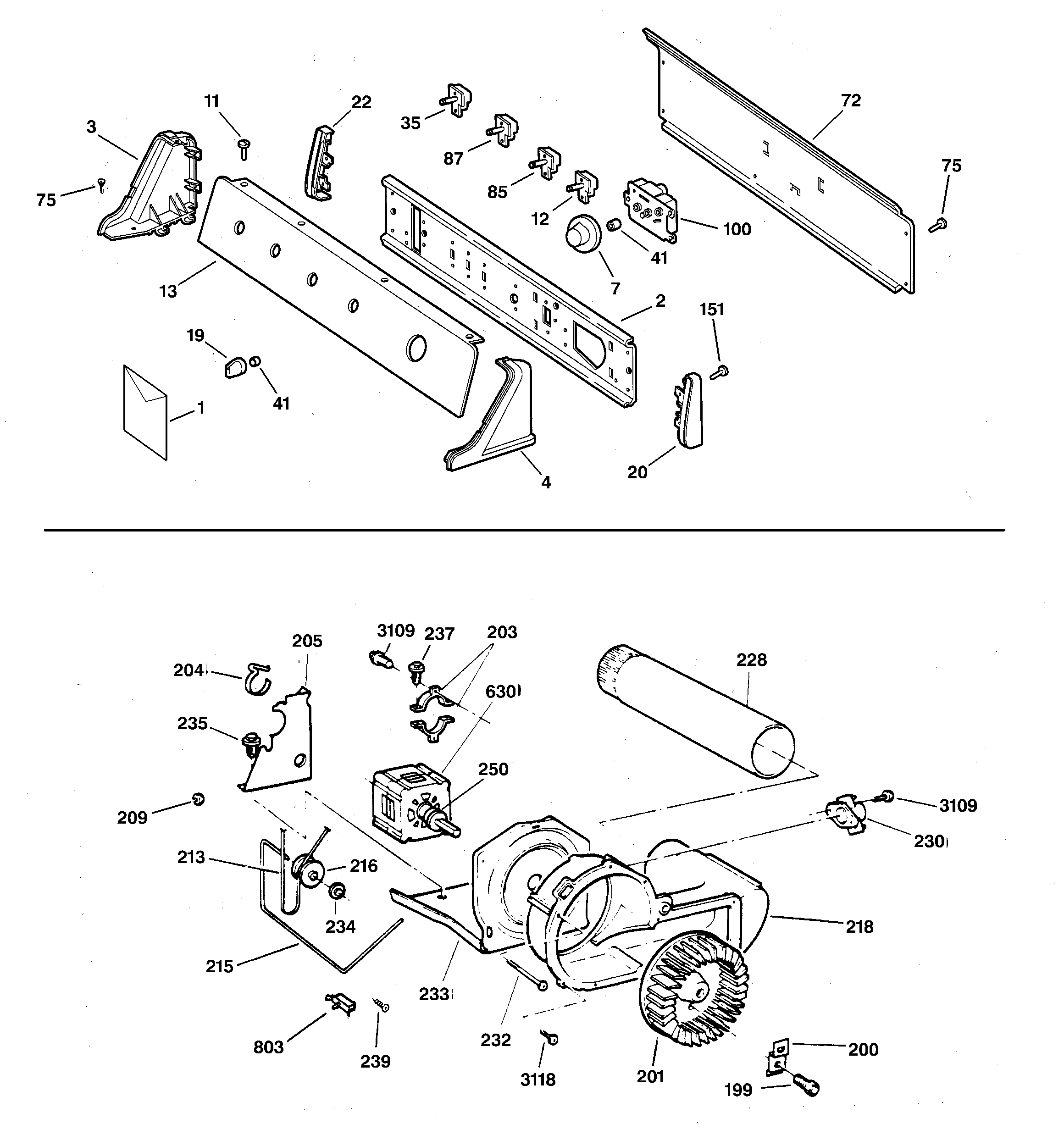 Backsplash, blower & motor assembly