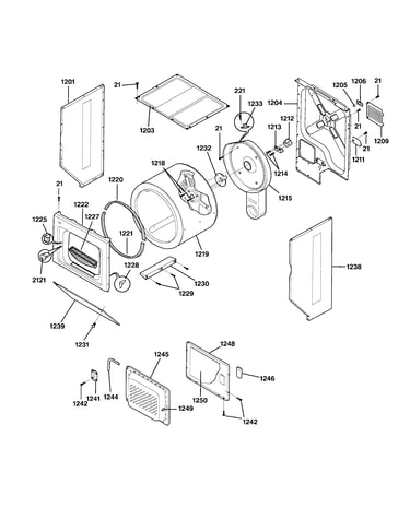 Dryer cabinet, drum & heater