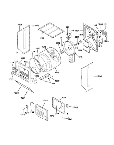 Dryer cabinet, drum & heater