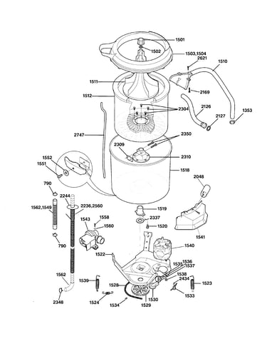 Washer tub, hoses & motor