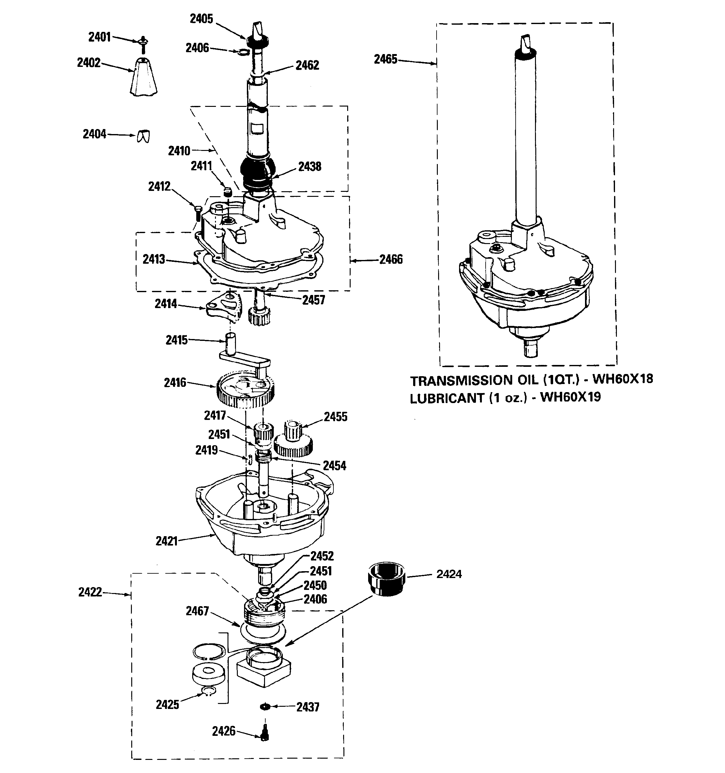 Transmission, water seal & lower be