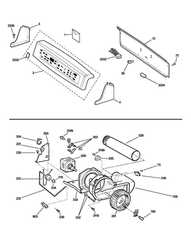 Backsplash, blower & motor