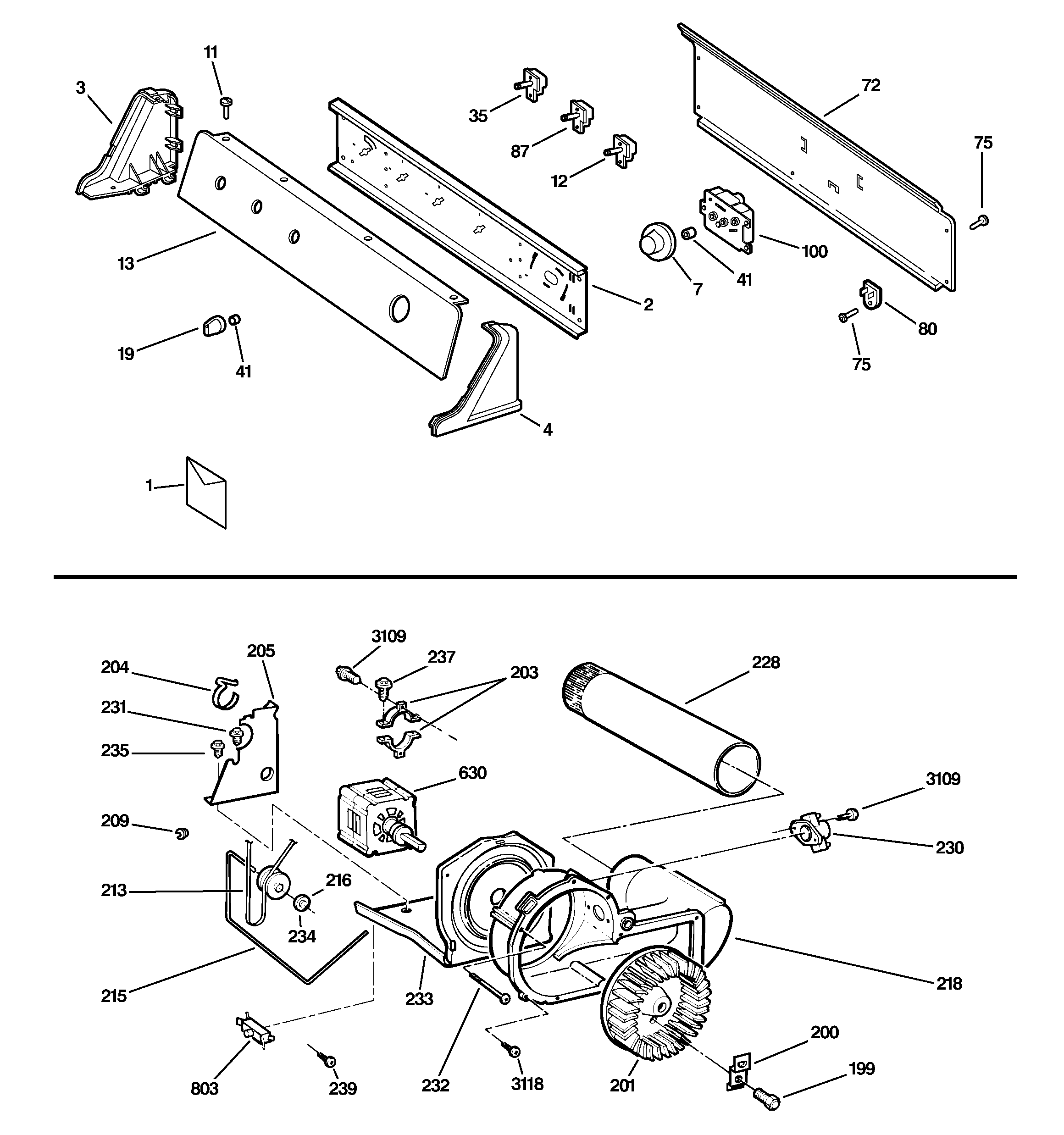 Backsplash, blower & motor