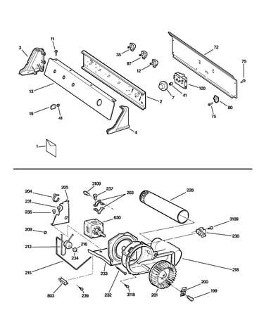 Backsplash, blower & motor