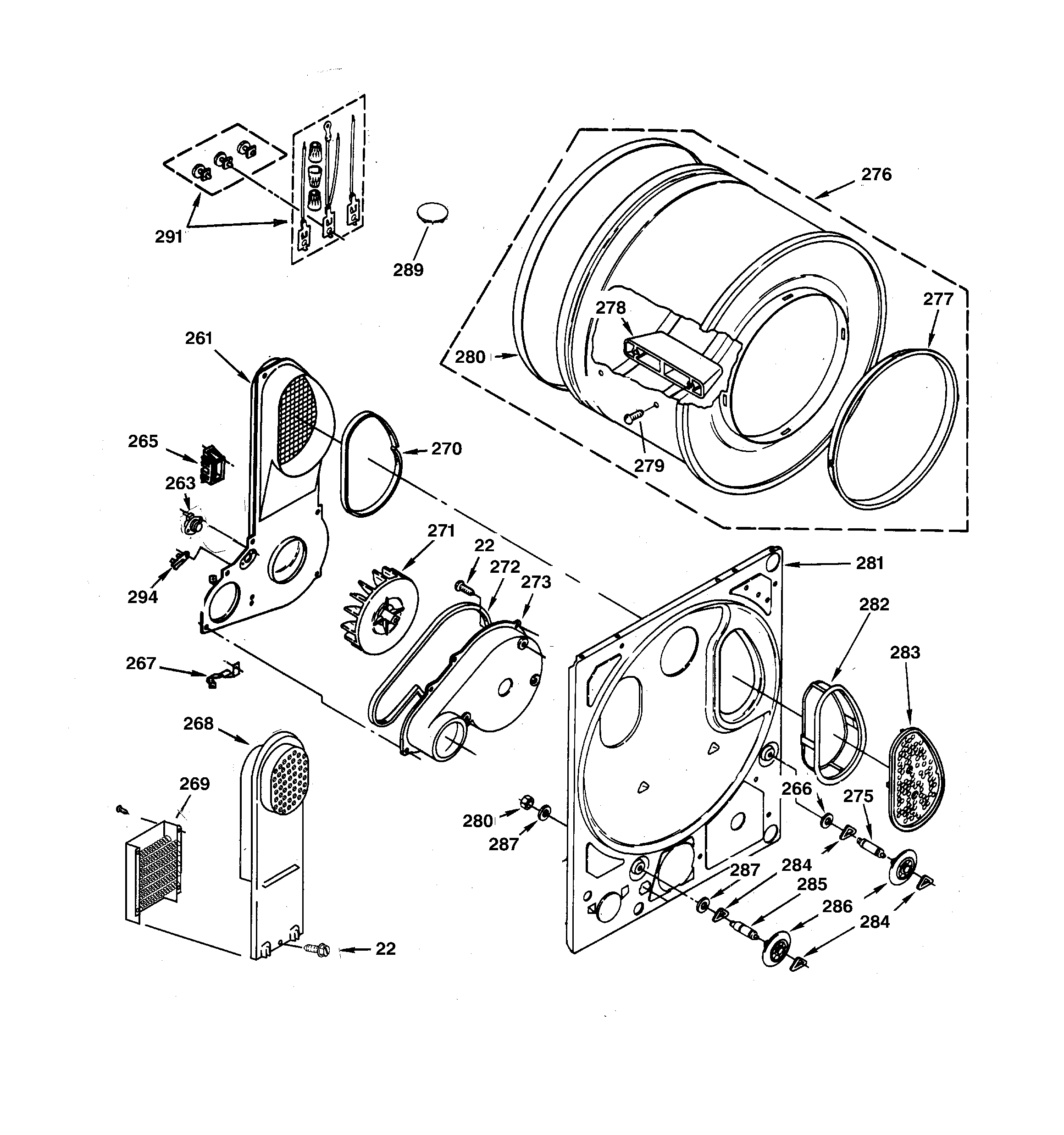 Dryer drum & back panel